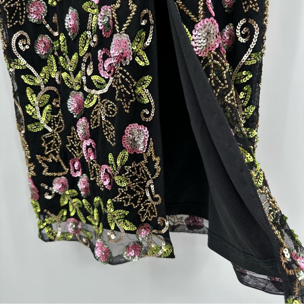 Mac Duggal Black Floral Embellished Flutter Cap Sleeve Dress Size 2 - Picture 9 of 12